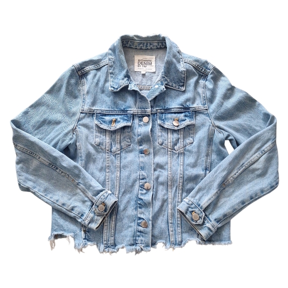 Zara Authentic Denim by TRF Women Lightwash Destroyed Distressed Denim Jacket L - Picture 1 of 8